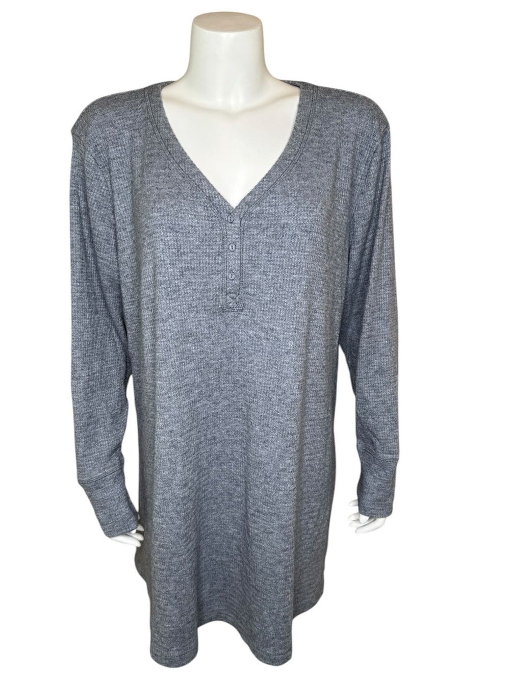 Soma Cozy Waffle Long Sleeve Sleepshirt Nightgown XXL Gray